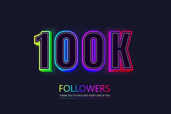 100k Followers 3d Neon Text Effect