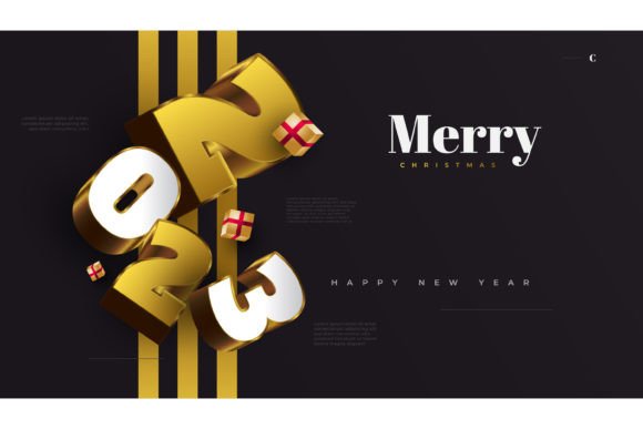 2023 New Year Banner with 3D Gold Text