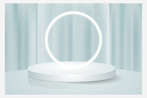 3D Pastel Blue Curtain Podium Design