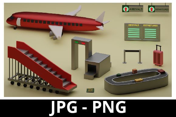 3D Rendered Airport Set Includes Airplane