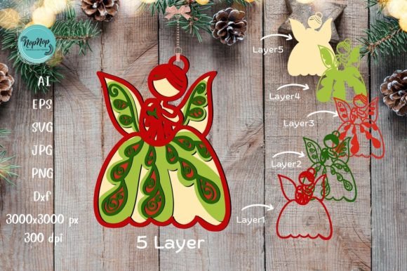 3D SVG Christmas Princess Ornament V.2