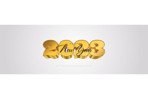 Happy New Year 2023 with Gold 3D Text