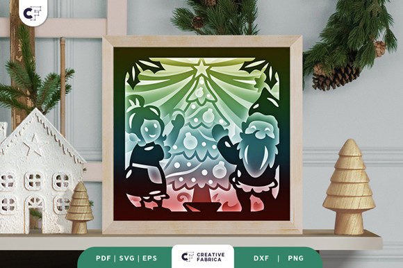Mr and Mrs Claus 3D Shadow Box Paper Cut