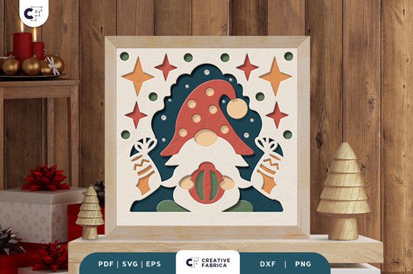 Retro Christmas Gnome 3D Shadow Box