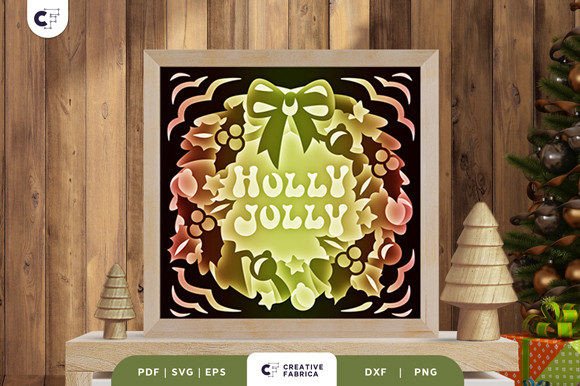 Retro Christmas Wreath 3D Shadow Box