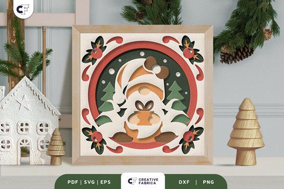 Retro Winter Gnome 3D Shadow Box