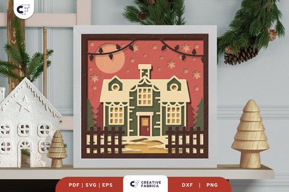 Winter Home 3D Shadow Box Paper Cut